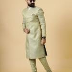 Stunning Lime Gold Banarasi Brocade Achkan for Men | Father-Son Combo | Grooms & Weddings | Jaipurio